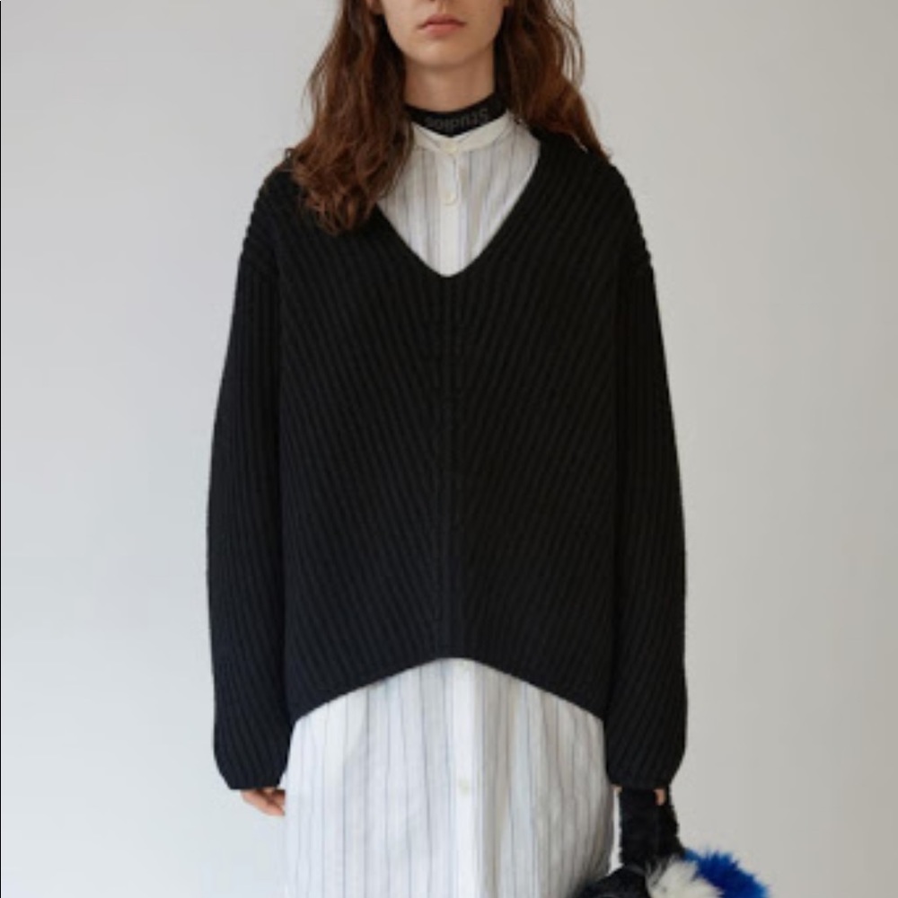 Acne Deborah Deep V-neck Sweater Black Size XXS